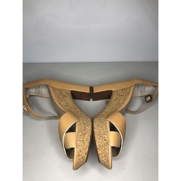 DKNY Natural Brown Leather Peep Toe Strap Dress High Heels Women’s sz 9M US/40EU - Picture 11 of 16